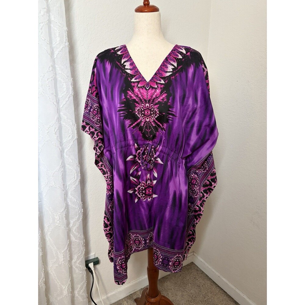 California Woman Free (XL) Size Swim Cover Up Purple Boho Caftan Tunic Resort